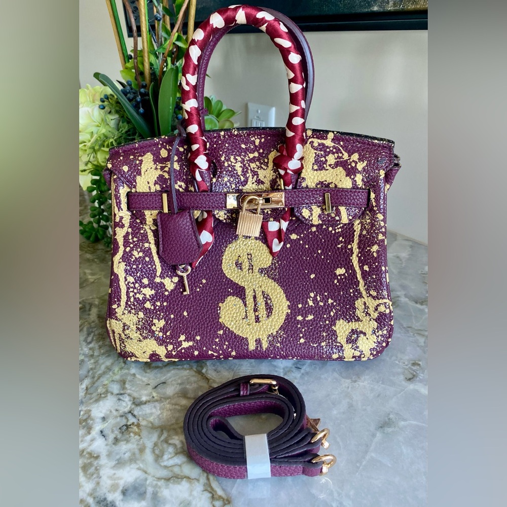 ANCA BARBU Hand Painted Leather Satchel Dollar Sign Pristine Condition